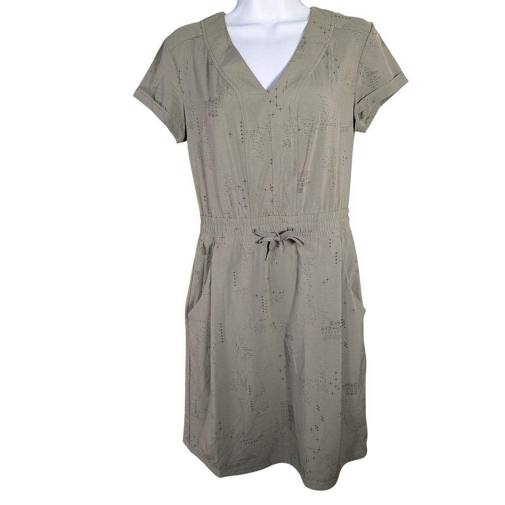 REI Co-op Womens XS Sage Green Geometric Print Active V-Neck Drawstring Dress